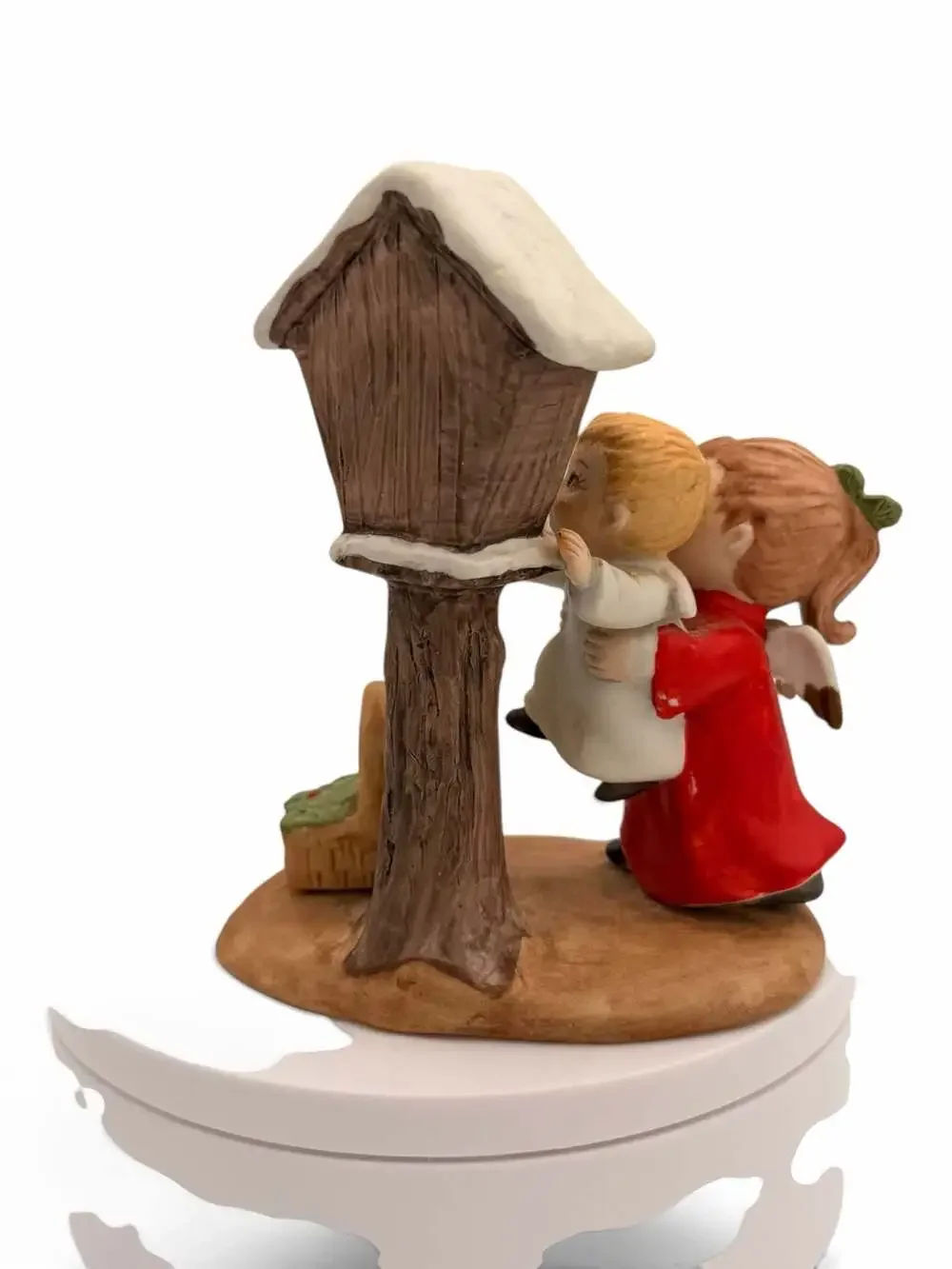 Vintage Ceramic Christmas Figurine Two Children with Shrine and Basket